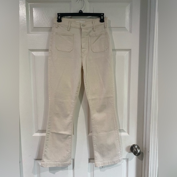 Mother The Hustler Patch Pocket Flood Jeans Cream High Rise Bootcut Size 25 - Picture 2 of 16